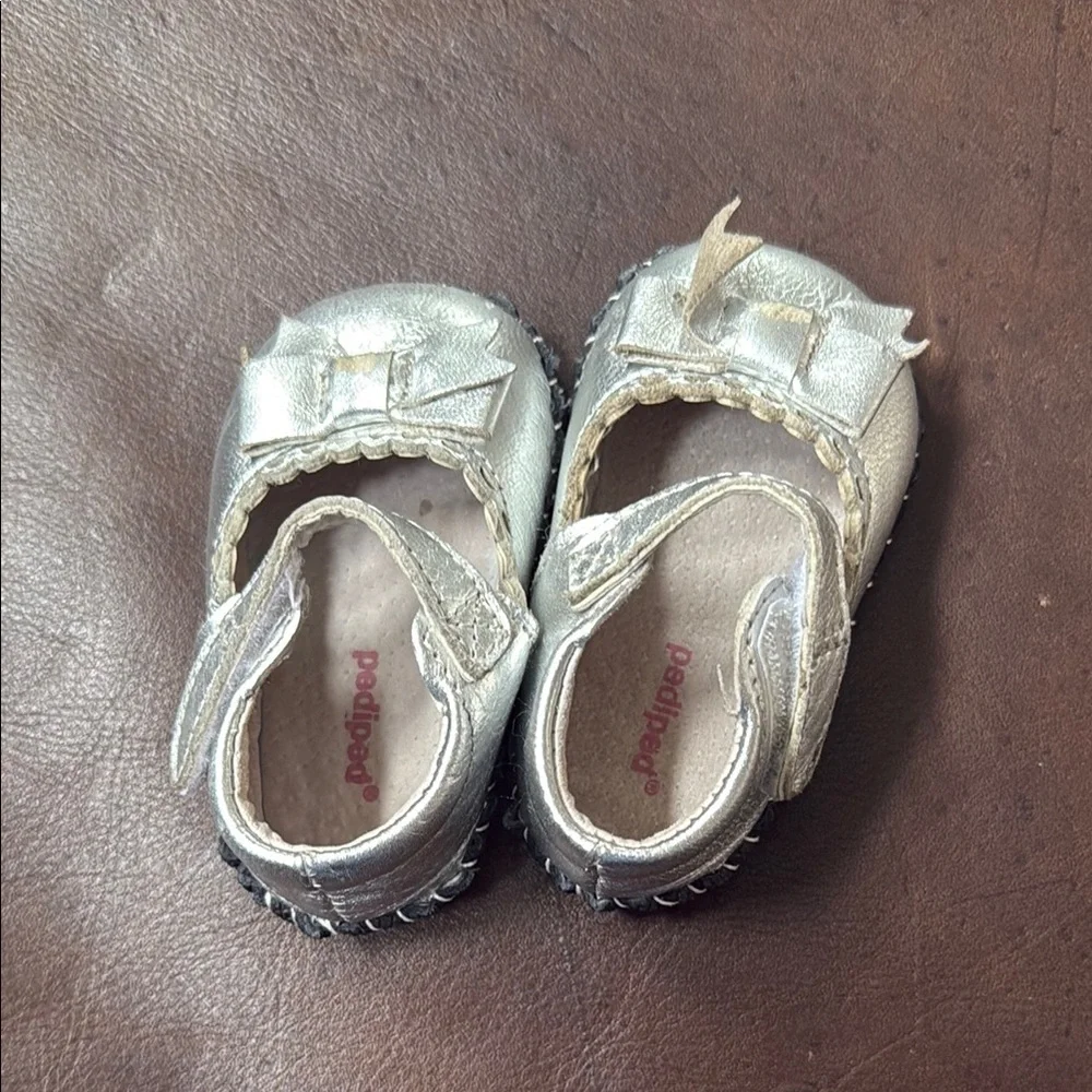 Pediped Betty Marry Jane Toddler Girl Size 0-6 Formal Dress Flats Silver